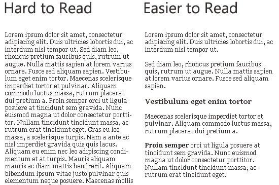 Example of good and bad formatting with Latin filler.