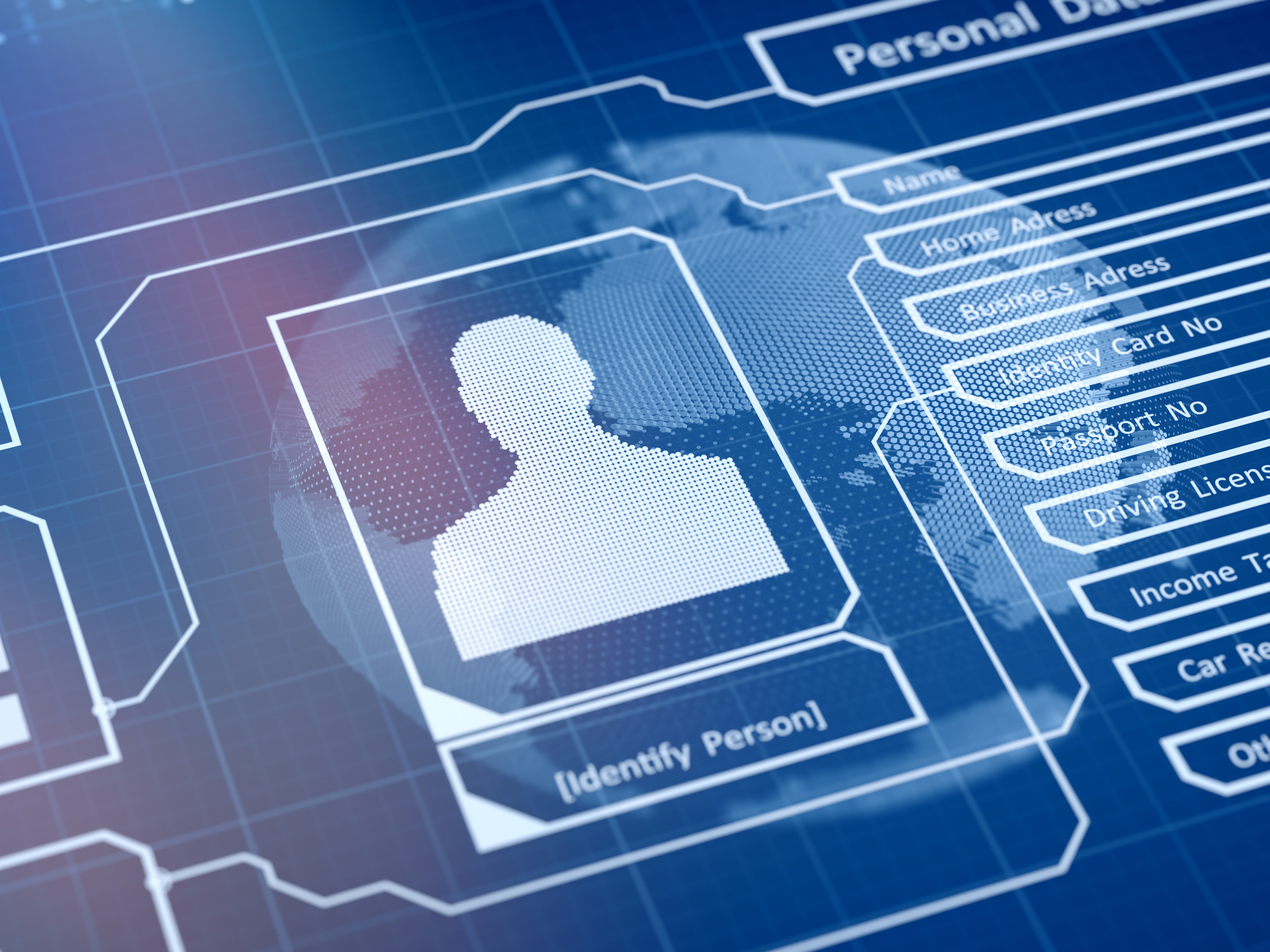 Person identity concept with touch screen biometrics security by fingerprint 3d rendering