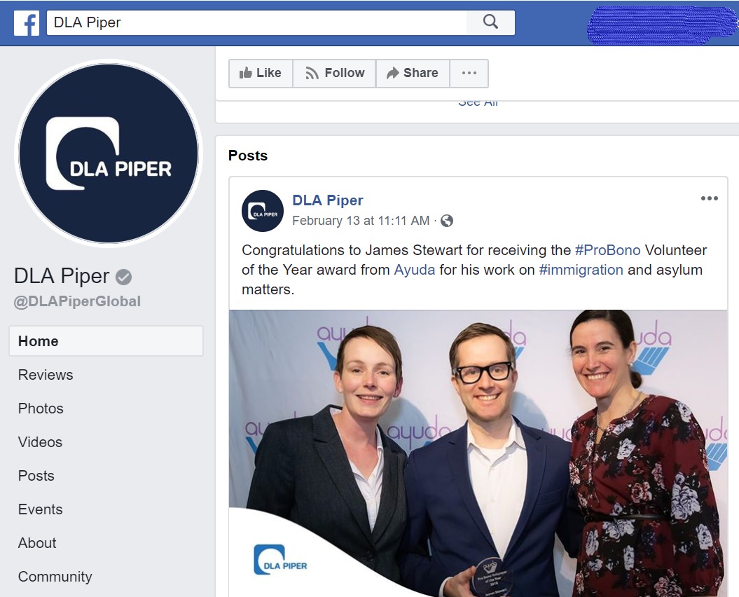 Screen shot of DLA Piper Facebook post.