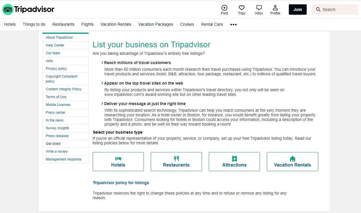 Screenshot of TripAdvisor profile page