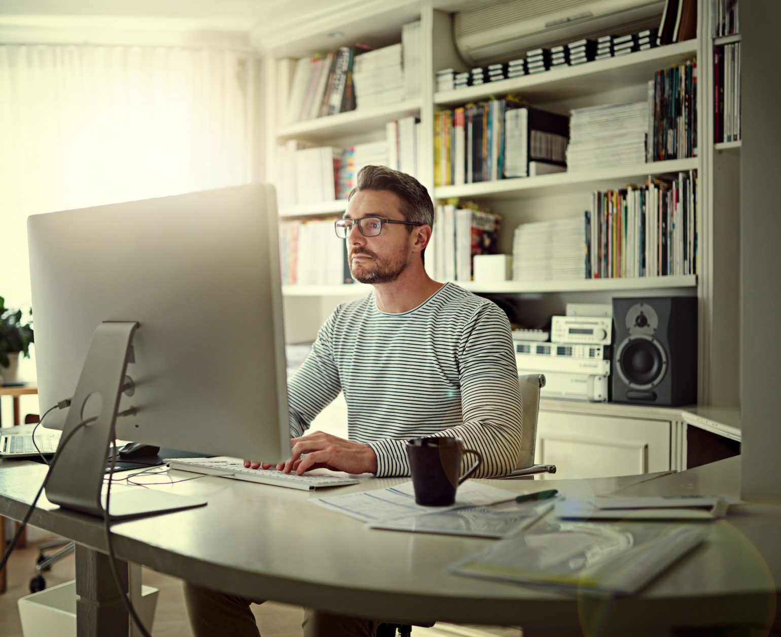 man at a computer