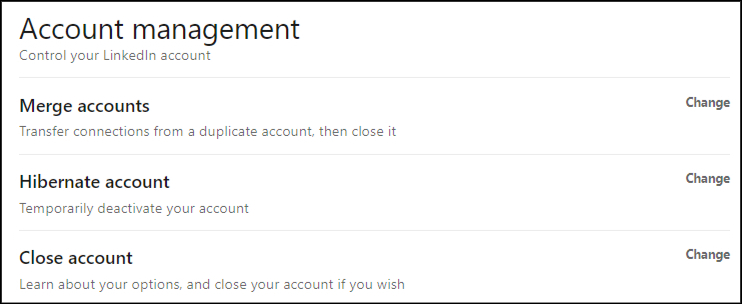 Screen shot of LinkedIn Close Account page