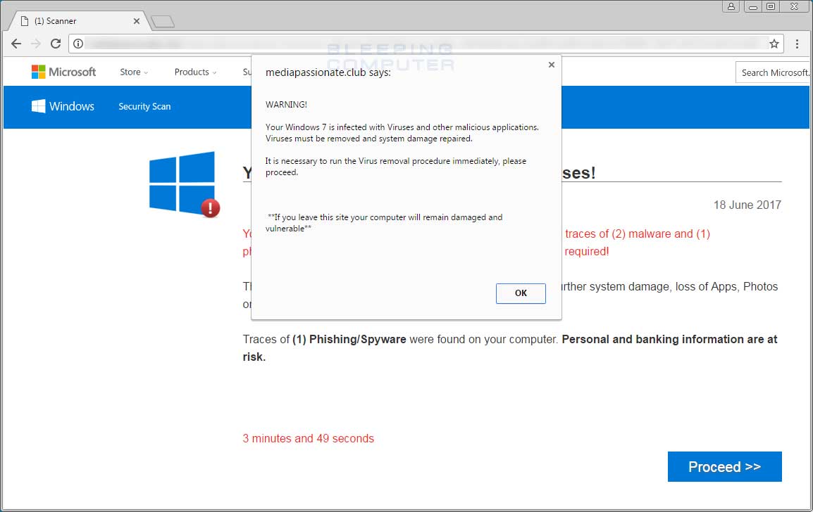 Screenshot of popup scareware.