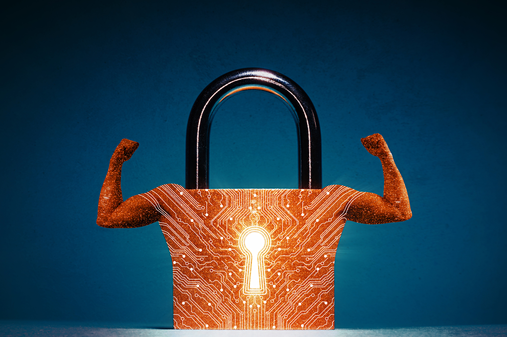 Picture of a padlock with strong arms