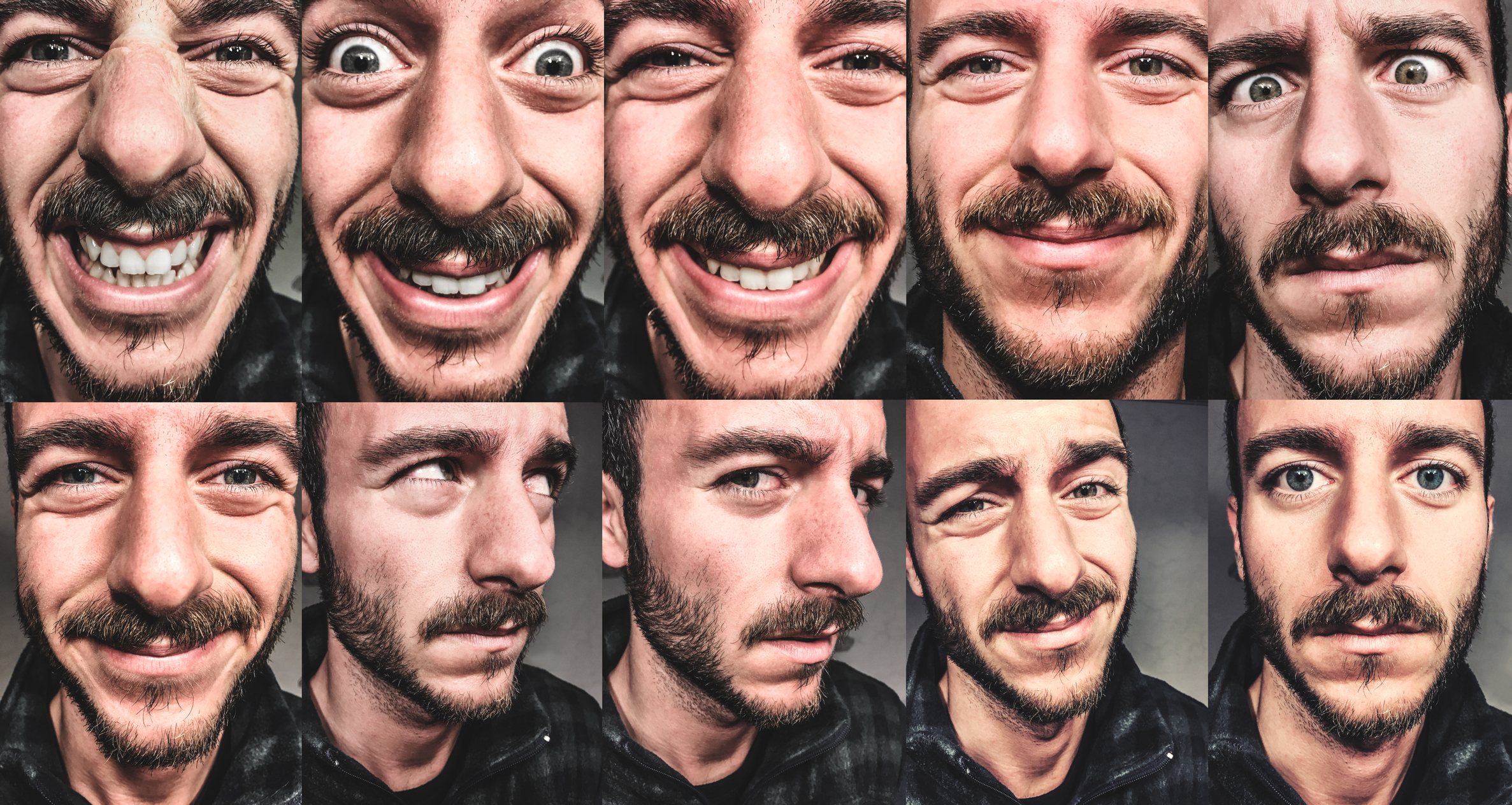 Multiple expressions of a man's face.