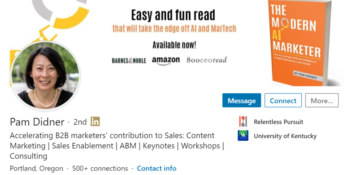 Screenshot of Pam Didner's LinkedIn photo.